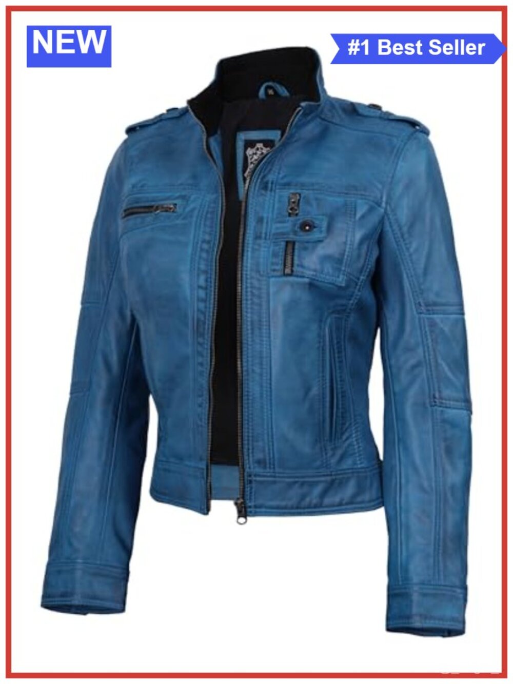 Real Lambskin Leather Cafe Racer Moto Jacket Rib Knit Collar Womens